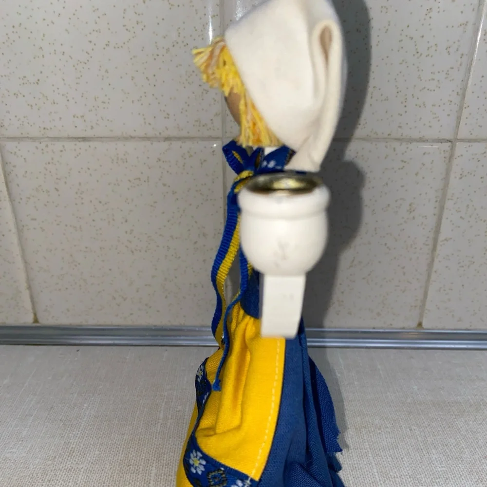 Butticki Vintage Lucia Swedish girl candlestick‎ holder wooden Sweden